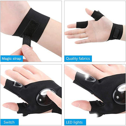 LED Flashlight Fingerless Gloves For Men Outdoor Fishing Gloves With Magic Strap