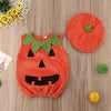 Image of Baby Halloween Costumes Pumpkin 2 PCs Cosplay Idea Sleeveless Romper Jumpsuit