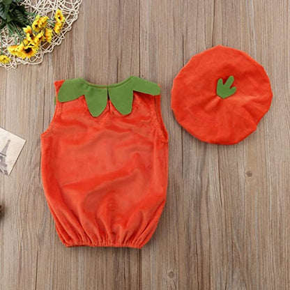 Baby Halloween Costumes Pumpkin 2 PCs Cosplay Idea Sleeveless Romper Jumpsuit