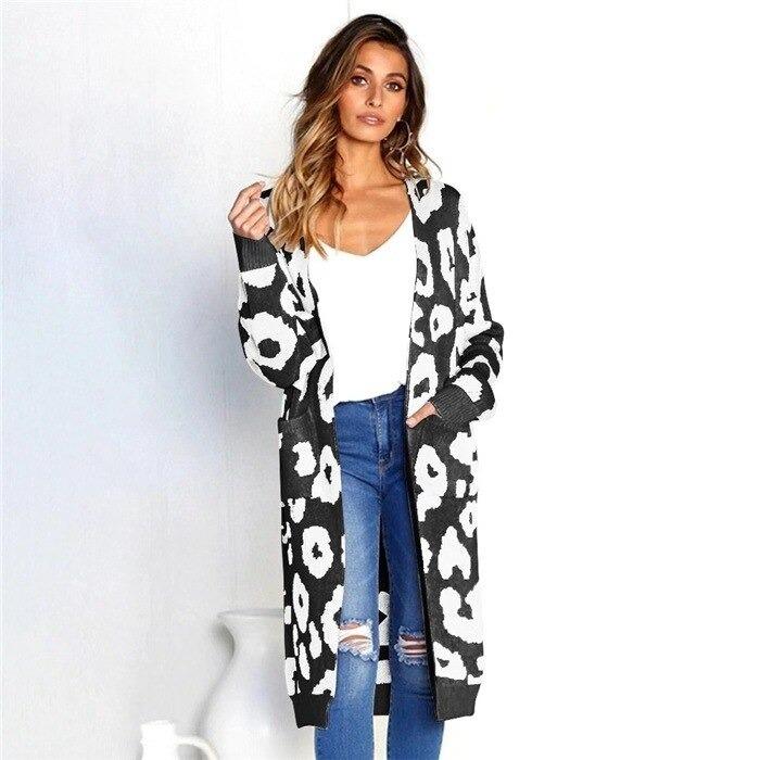 Casual Leopar Cardigan Leopar Priint Knit Jacket