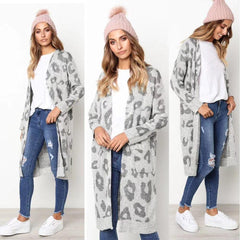 Casual Leopar Cardigan Leopar Priint Knit Jacket