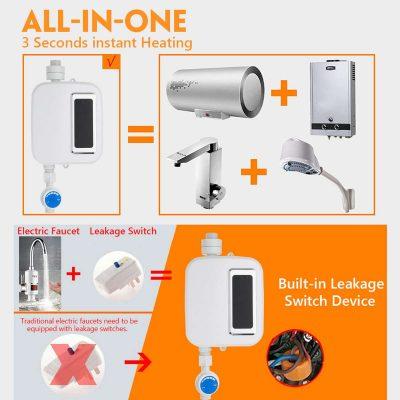 Portable Water Heater | Tankless Hot Water Heater Electric 3500W | Temperature Control Knob