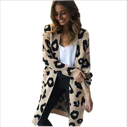 Casual Leopar Cardigan Leopar Priint Knit Jacket