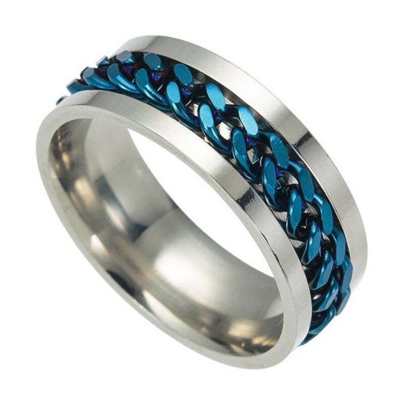 Black Tungsten Comfort Fit Wedding Band with Brush Center Bright Bevels and Deep Blue inside color - 8mm