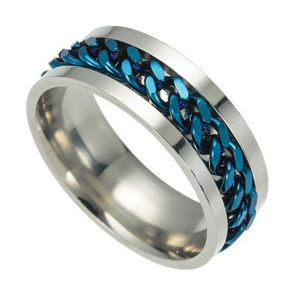 Black Tungsten Comfort Fit Wedding Band with Brush Center Bright Bevels and Deep Blue inside color - 8mm