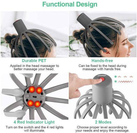 USB Charging Electric Octopus Head Massager Electronic Scalp Massage Therapy at Home Stress Relief