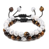 Image of Beaded Tiger Eye Bracelet For Men Charm Handmade Adjustable Jewelry Black Tiger Eye