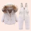 Image of 2 Pcs Set Kids Snowsuit Warm Fur Infant Snowsuit Jacket and Jumpsuit for Newborn Snowsuit