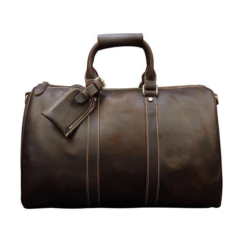 Mens weekend Bag Vintage Crazy Horse Genuine Leather Mens Travel Duffel Bag