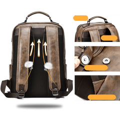 19 L Multifunctional Mens Backpack Leather Laptop Backpack for Travel Retro Mens Leather Backpack