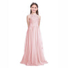 Image of Adorable Halter Pleated Girls Party Lace Long Dresses