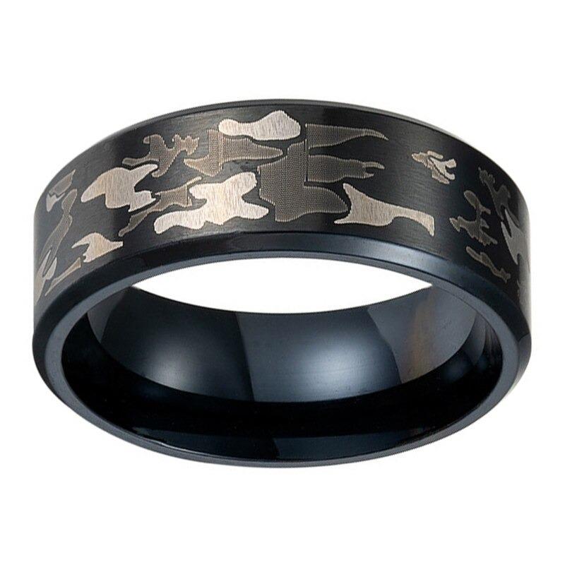 Realistic Tree Camo Tungsten Carbide Wedding Band with Green Leaves