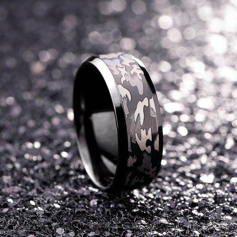 Realistic Tree Camo Tungsten Carbide Wedding Band with Green Leaves