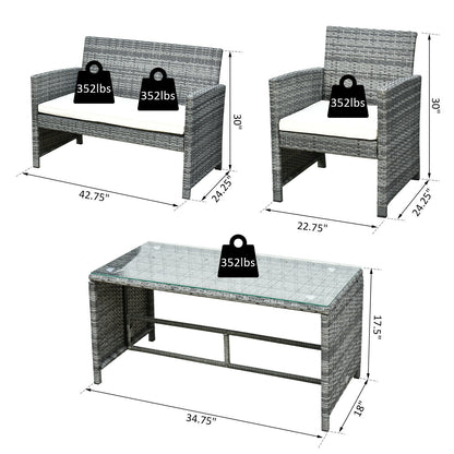 4Pcs Rattan Patio Furniture Set Sofa and Table