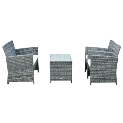 4Pcs Rattan Patio Furniture Set Sofa and Table