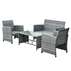 4Pcs Rattan Patio Furniture Set Sofa and Table