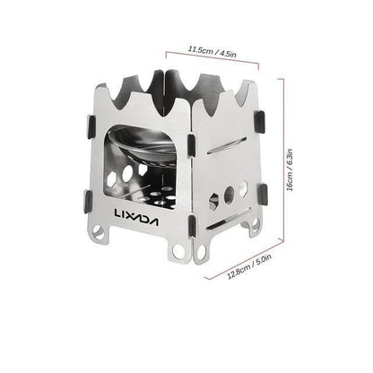 Pocket Rocket Stove Folding Wood Camping with Alcohol Tray Stainless Steel