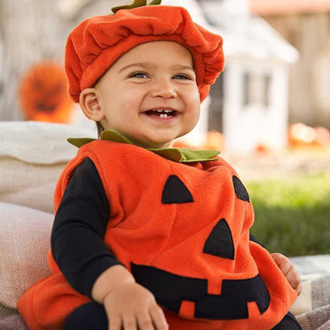 Baby Halloween Costumes Pumpkin 2 PCs Cosplay Idea Sleeveless Romper Jumpsuit