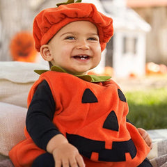 Baby Halloween Costumes Pumpkin 2 PCs Cosplay Idea Sleeveless Romper Jumpsuit