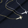 Image of Sideways Curved Cross Pendant Necklace in Sterling Silver