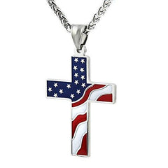 American Flag Patriotic Cross Religious Jewelry Enamel Pendant Necklace - Balma Home