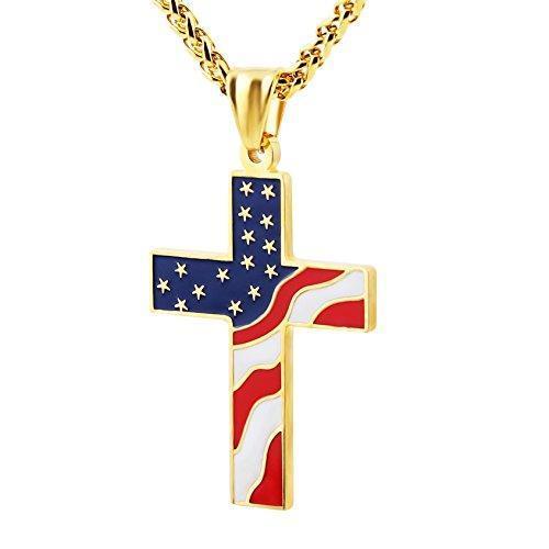 American Flag Patriotic Cross Religious Jewelry Enamel Pendant Necklace - Balma Home